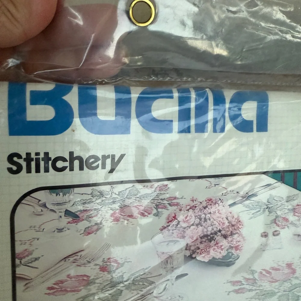 Bucilla Stitchery Pink Floral Table Linens Dining Set 52X52 New in Packaging